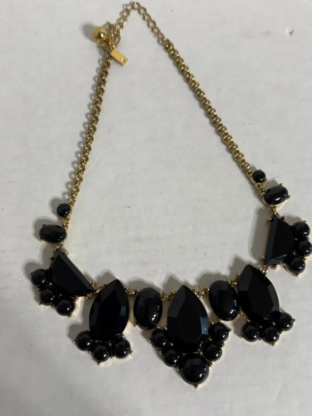 Kate Spade Day Tripper Black Faceted Rhinestones Gold Tone Statement Necklace